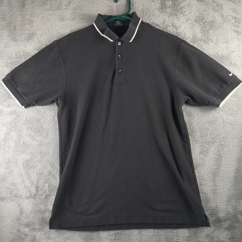 Nike Men’s Black Cotton Golf Polo Shirt M Short Sleeve Swoosh RN# 56323